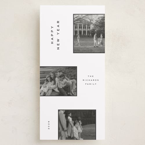 This is a snow holiday photo cards with standard by Ellen Schlegelmilch called trio stack printing on recycled smooth signature in tall