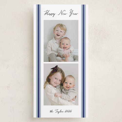 This is a navy holiday photo cards with standard by Annie Shapiro called rugby printing on recycled smooth signature in tall