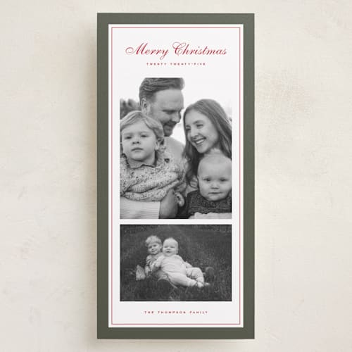 This is a garland holiday photo cards with standard by Wildfield Paper Co called sage printing on recycled smooth signature in tall
