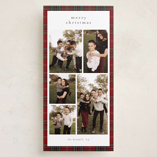 This is a berry holiday photo cards with standard by Stacey Meacham called plaid collage printing on recycled smooth signature in tall