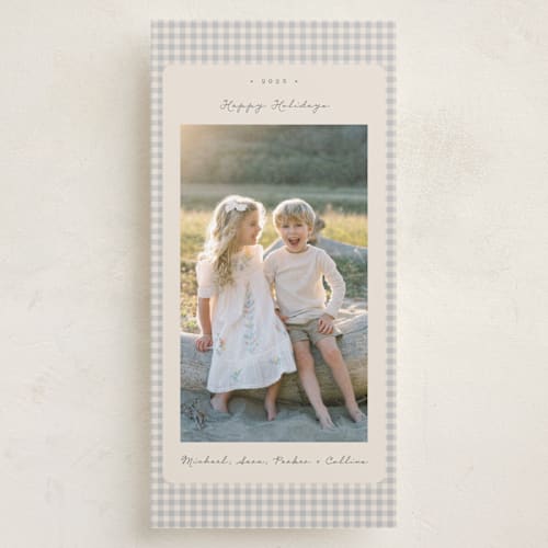 This is a ash holiday photo cards with standard by Emily Betts called gingham vintage printing on recycled smooth signature in tall