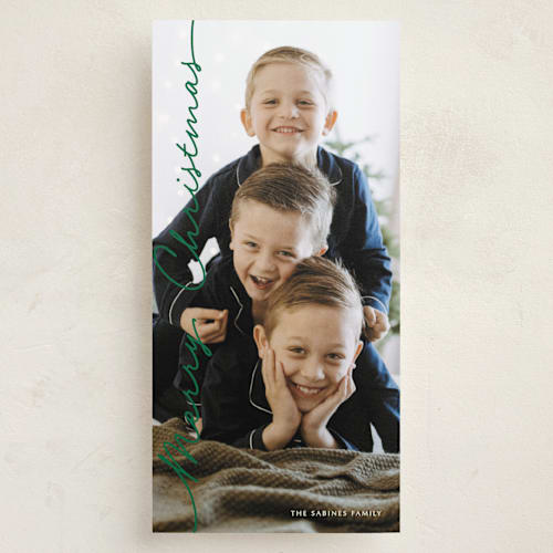 This is a emerald holiday photo cards with standard by Kaydi Bishop called side script printing on recycled smooth signature in tall