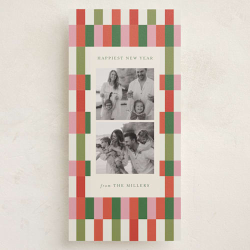 This is a jolly holiday photo cards with standard by Joyce Pinheiro called stripes of joy printing on recycled smooth signature in tall