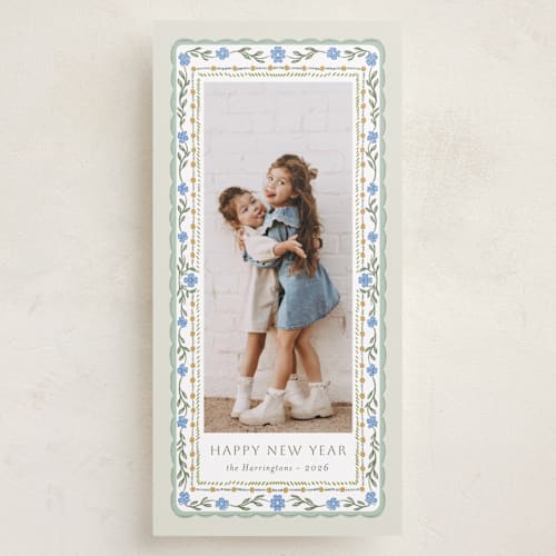 This is a balsam fir holiday photo cards with standard by Lucrecia Caporale called flourish frame printing on recycled smooth signature in tall