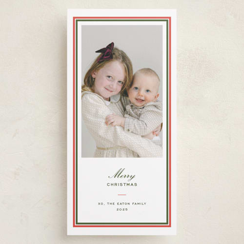 This is a stocking holiday photo cards with standard by Megan Davis called maine printing on recycled smooth signature in tall