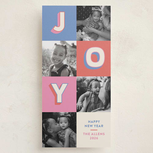 This is a confetti holiday photo cards with standard by Kacey Kendrick Wagner called color pop joy printing on recycled smooth signature in tall