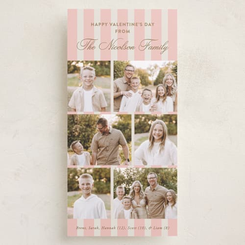 This is a blush holiday photo cards with standard by Jackie Crawford called classic six with stripes printing on recycled smooth signature in tall