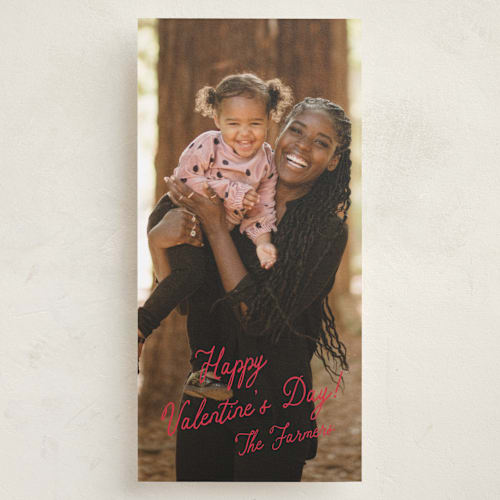 This is a strawberry holiday photo cards with standard by Stacey Meacham called enchanting script printing on recycled smooth signature in tall