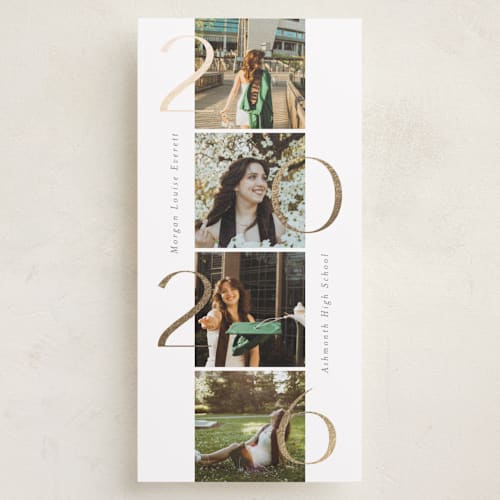 This is a vanilla graduation announcements with foil pressed by Hudson meet Rose called time to shine printing on recycled smooth signature in tall
