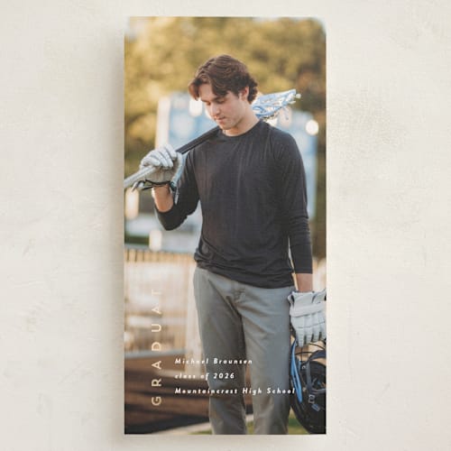 This is a cotton graduation announcements with foil pressed by Rebecca Durflinger called simple graduate printing on recycled smooth signature in tall