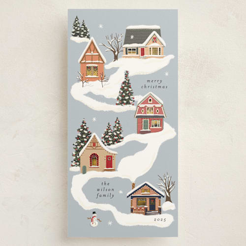 This is a ice holiday photo cards with standard by Becky Nimoy called snowy neighborhood printing on signature in tall