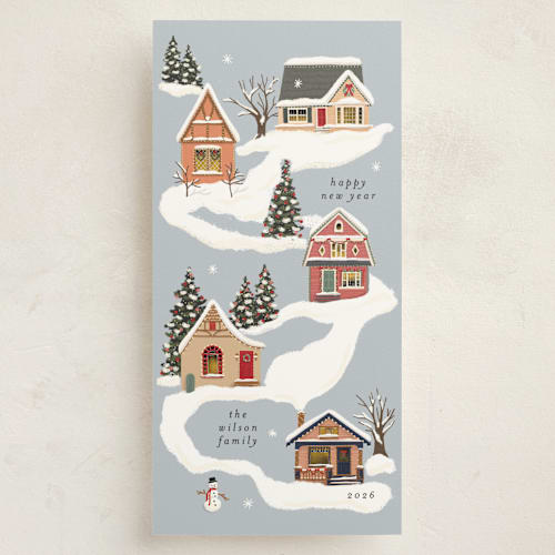 This is a ice holiday photo cards with standard by Becky Nimoy called snowy neighborhood printing on signature in tall