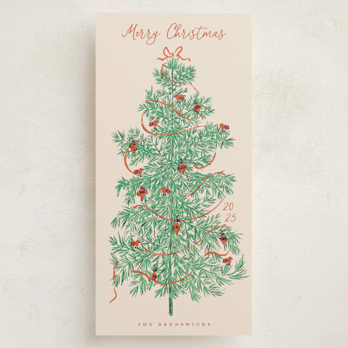 This is a poinsettia holiday photo cards with standard by Gwen Bedat called retro tree printing on signature in tall