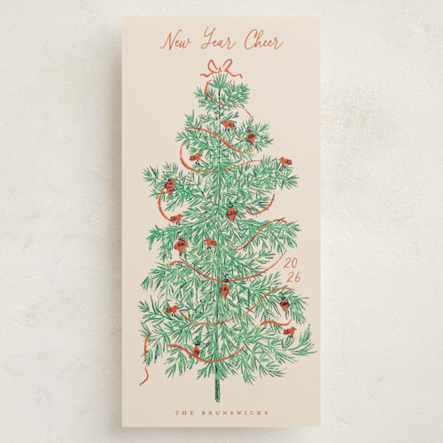This is a poinsettia holiday photo cards with standard by Gwen Bedat called retro tree printing on signature in tall