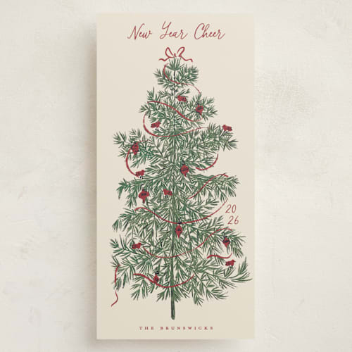 This is a mulled wine holiday photo cards with standard by Gwen Bedat called retro tree printing on signature in tall
