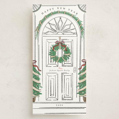 This is a holly holiday photo cards with standard by Heather Schertzer called welcome home printing on signature in tall