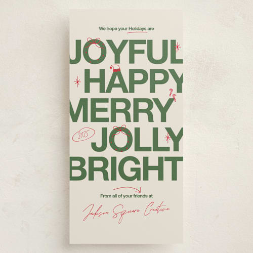 This is a pine holiday photo cards with standard by Owl and Toad called holiday scribbles printing on signature in tall