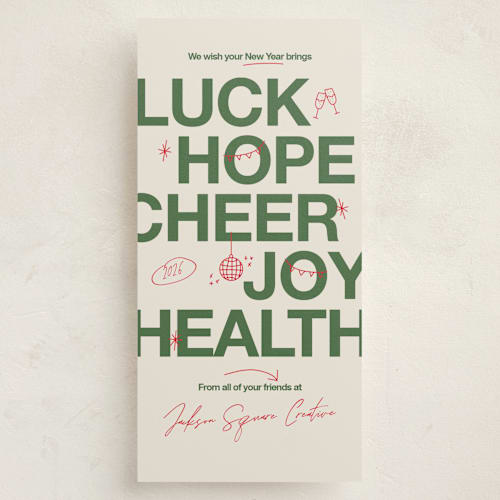 This is a pine holiday photo cards with standard by Owl and Toad called holiday scribbles printing on signature in tall