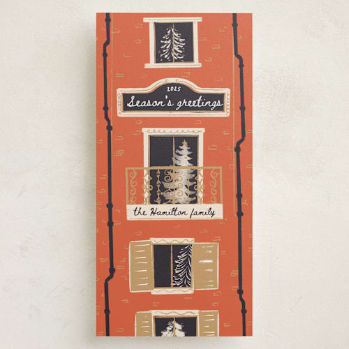 This is a brownstone holiday photo cards with standard by Gwen Bedat called brooklynite printing on signature in tall