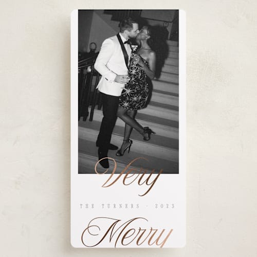 This is a pearl foil pressed holiday cards with foil pressed by Chryssi Tsoupanarias called gilded glam printing on recycled smooth signature in tall