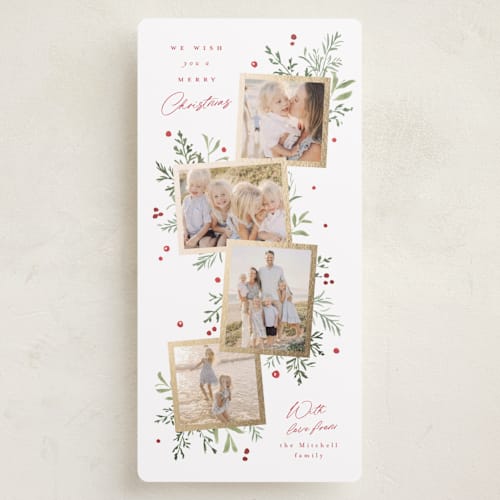 This is a holly berry foil pressed holiday cards with foil pressed by Everett Paper Goods called botanically printing on recycled smooth signature in tall