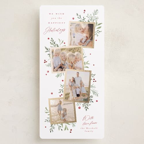 This is a holly berry foil pressed holiday cards with foil pressed by Everett Paper Goods called botanically printing on recycled smooth signature in tall