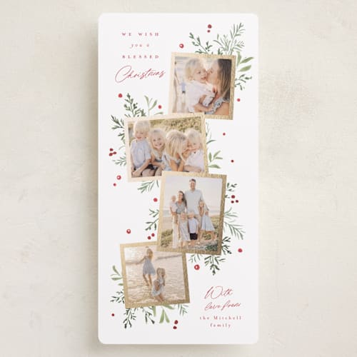 This is a holly berry foil pressed holiday cards with foil pressed by Everett Paper Goods called botanically printing on recycled smooth signature in tall