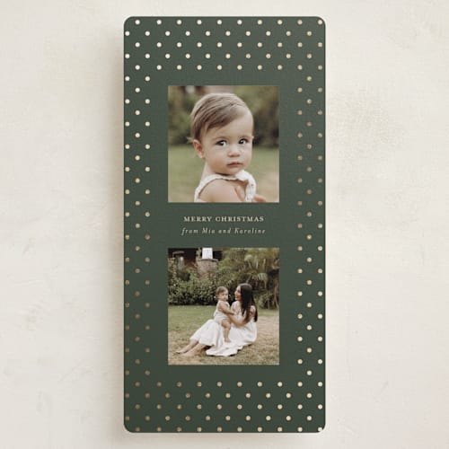 This is a wreath foil pressed holiday cards with foil pressed by Kristin Oliversen called dotted printing on recycled smooth signature in tall