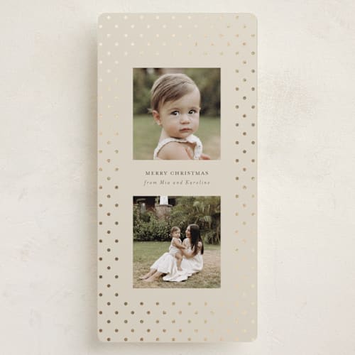 This is a pudding foil pressed holiday cards with foil pressed by Kristin Oliversen called dotted printing on recycled smooth signature in tall