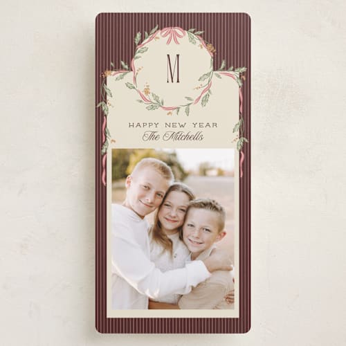 This is a fig holiday photo cards with standard by Robert and Stella called wreath frame printing on recycled smooth signature in tall