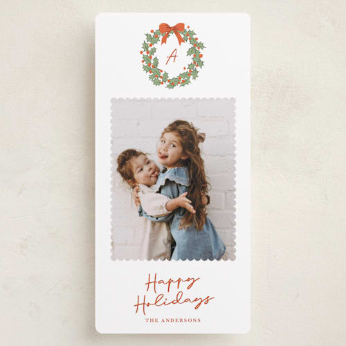 This is a winter whispers holiday photo cards with standard by Cass Loh called merry monogram printing on recycled smooth signature in tall