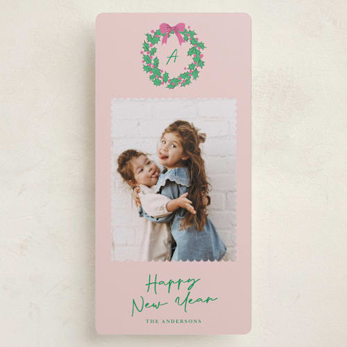 This is a strawberry sprig holiday photo cards with standard by Cass Loh called merry monogram printing on recycled smooth signature in tall