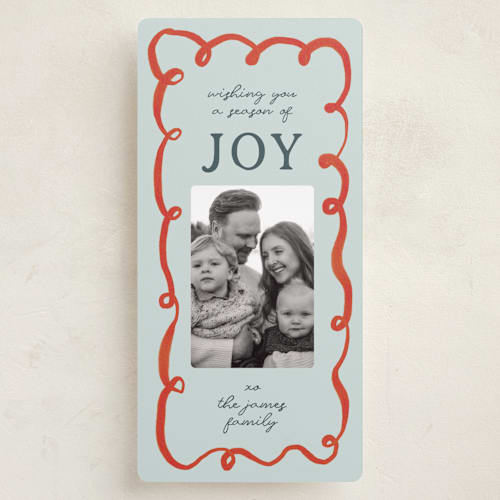 This is a frost holiday photo cards with standard by Sierra Lee called swirly printing on recycled smooth signature in tall