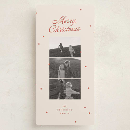 This is a berry holiday photo cards with standard by Ellen Schlegelmilch called dainty dots printing on recycled smooth signature in tall