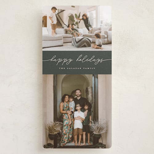 This is a evergreen holiday photo cards with standard by Pixel and Hank called flow printing on recycled smooth signature in tall