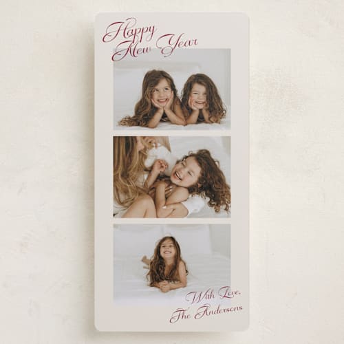 This is a wine holiday photo cards with standard by Cass Loh called calligraphy corner printing on recycled smooth signature in tall