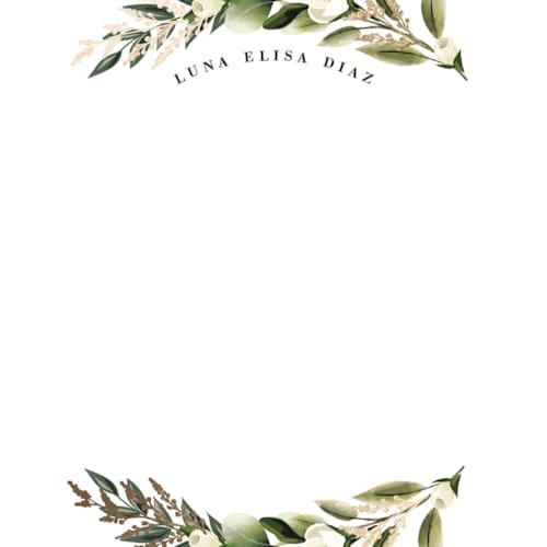 This is a sage foil stamped stationery with foil pressed by Susan Moyal called curved name printing on signature in 4.25x5.5