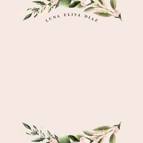 This is a blush foil stamped stationery with foil pressed by Susan Moyal called curved name printing on signature in 4.25x5.5