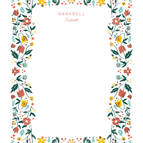 This is a candy foil stamped stationery with foil pressed by Megan Cash called garden party printing on signature in 4.25x5.5