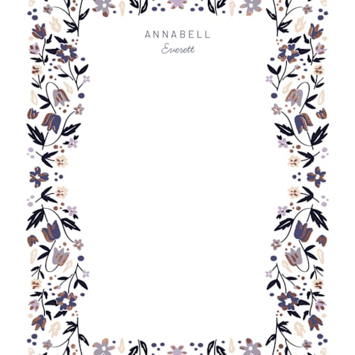 This is a midnight foil stamped stationery with foil pressed by Megan Cash called garden party printing on signature in 4.25x5.5