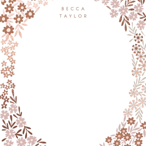 This is a latte foil stamped stationery with foil pressed by Alethea and Ruth called tiny florals printing on signature in 4.25x5.5