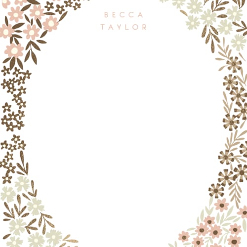 This is a blush foil stamped stationery with foil pressed by Alethea and Ruth called tiny florals printing on signature in 4.25x5.5