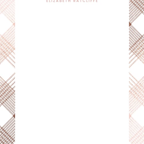 This is a blush foil stamped stationery with foil pressed by Paula Pecevich called stitched plaid printing on signature in 4.25x5.5