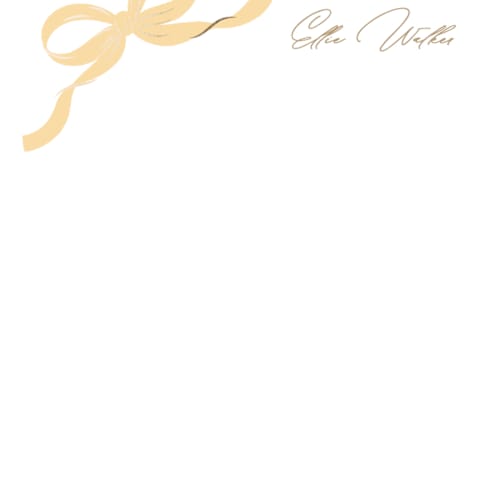 This is a buttercup foil stamped stationery with foil pressed by Paper Raven Co. called a little bow printing on signature in 4.25x5.5