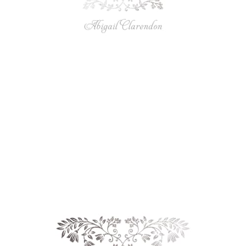 This is a moonlight foil stamped stationery with foil pressed by Anna Black called leafy crest printing on signature in 4.25x5.5