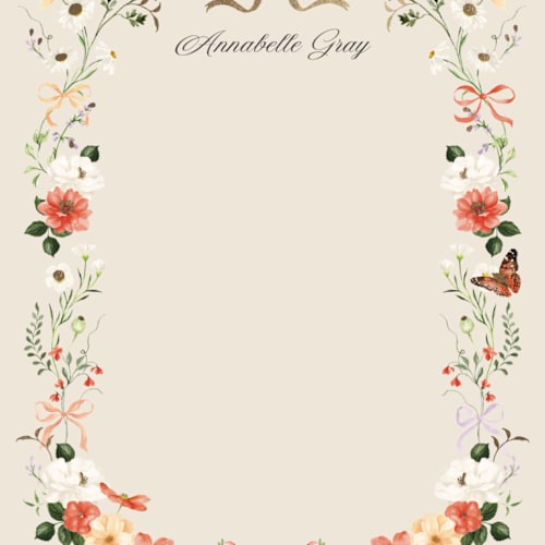 This is a linen foil stamped stationery with foil pressed by Sarah Knight called fleur printing on signature in 4.25x5.5