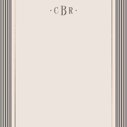 This is a linen foil stamped stationery with foil pressed by Kelly Schmidt called striped elegance printing on signature in 4.25x5.5