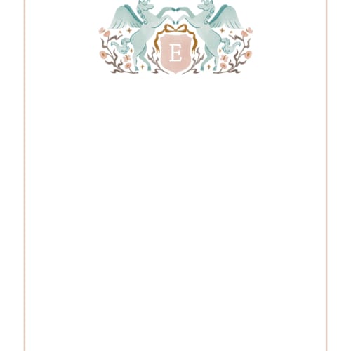 This is a mint truffle kids thank you cards notes with standard by Masha Zimovich called unicorn crest printing on signature in standard