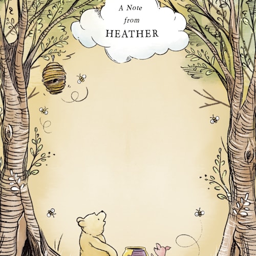 This is a sunshine kids thank you cards notes with standard by Becky Nimoy called disney's winnie the pooh in the wood printing on signature in standard