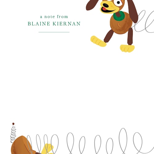 This is a cinnamon kids thank you cards notes with standard by Jackie Crawford called disney and pixar's toy story slinky dog saves the day printing on signature in standard